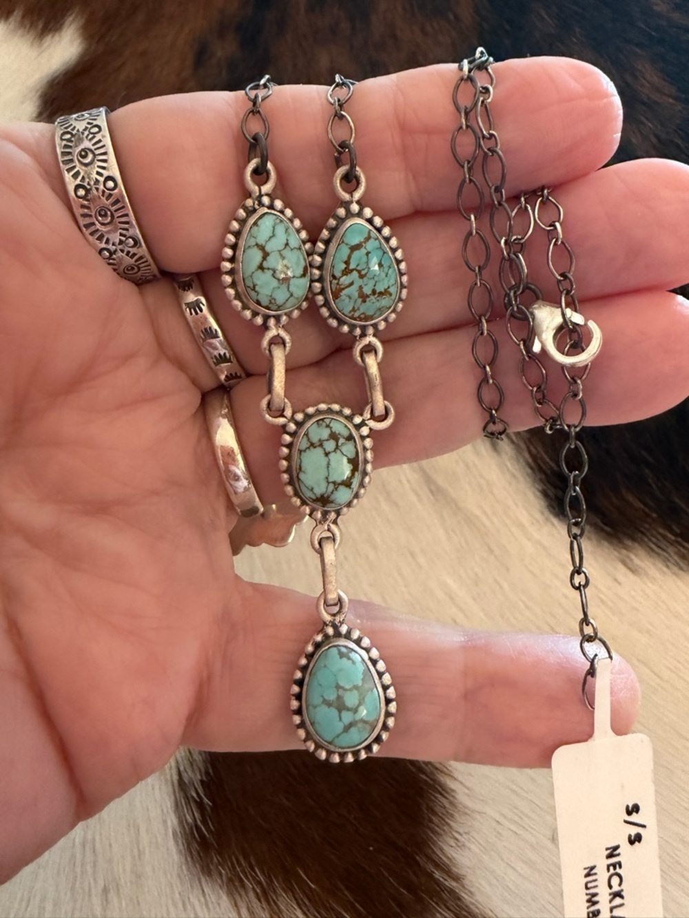 ❤️ Number 8 Turquoise Navajo Style Hand Stamped Unisex Matte Sterling Pendant